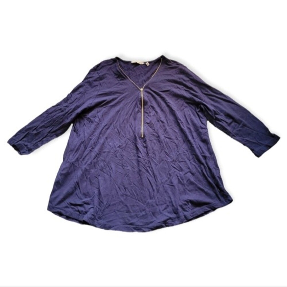 Soft Surroundings Navy Blue Zip Up Cotton Top Size 1X